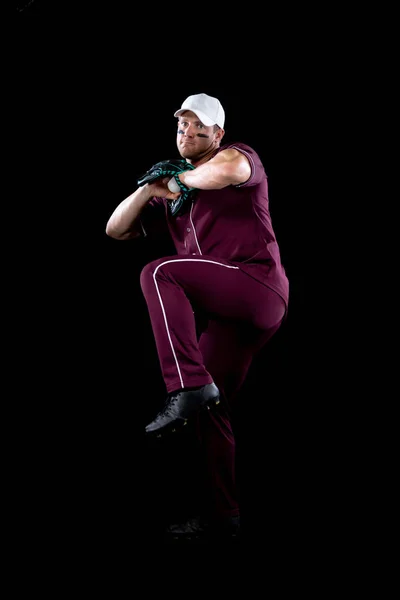 Přední Pohled Bělošského Baseballového Hráče Nadhazovače Uniformě Týmu Baseballové Čepici — Stock fotografie