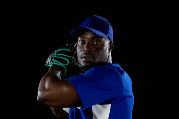 Přední Pohled Zblízka Afrického Amerického Hráče Baseballu Nadhazovače Týmové Uniformě — Stock fotografie