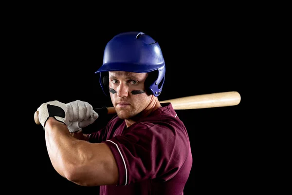 Vista Frontal Cerca Jugador Béisbol Masculino Caucásico Bateador Con Uniforme —  Fotos de Stock