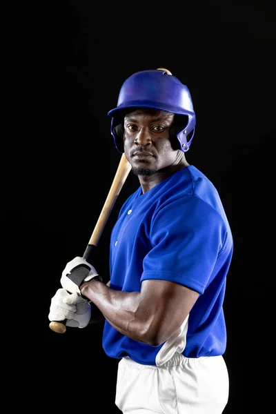 Porträt Eines Afrikanisch Amerikanischen Baseballspielers Ein Schläger Der Eine Mannschaftsuniform — Stockfoto
