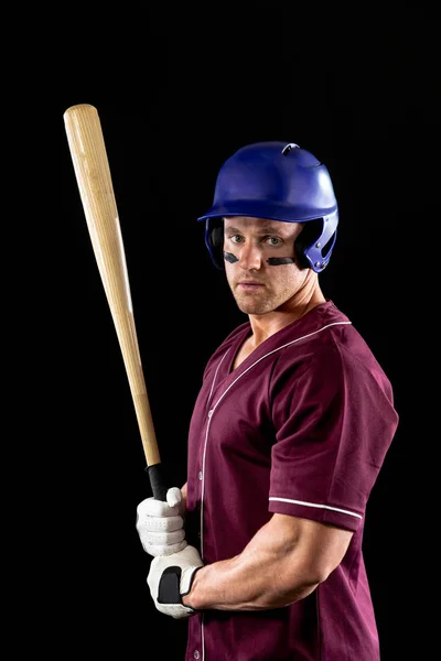 Vista Frontale Giocatore Baseball Maschile Caucasico Battitore Che Indossa Uniforme — Foto Stock