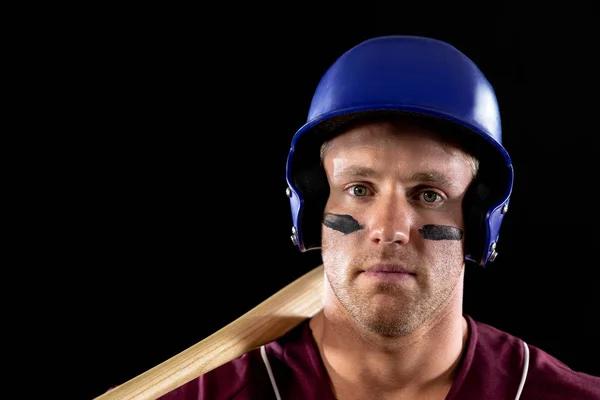 Portrait Close Caucasian Male Baseball Player Hitter Wearing Helmet Sun — Stock Photo, Image