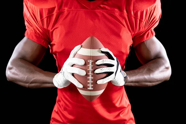 Widok Przodu Środkowa Część Afroamerykańskiego Futbolisty Mundurze Drużyny Ochraniacze Rękawiczki — Zdjęcie stockowe