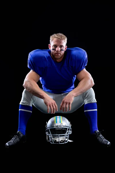 Portrait Caucasian Male American Football Player Wearing Team Uniform His — Stock Photo, Image