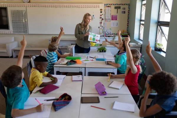 Vue Angle Élevé Une Enseignante Caucasienne Aux Longs Cheveux Blonds — Photo