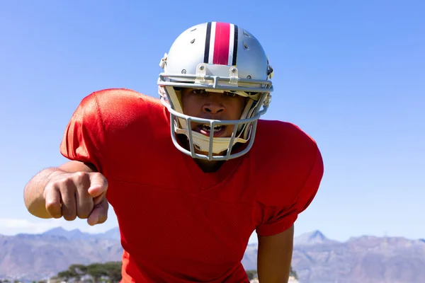 Portret Close Van Een Gemengde Race Mannelijke Amerikaanse Voetballer Een — Stockfoto