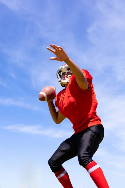 Low Angle Front View Mixed Race Male American Football Player — Stock Photo, Image