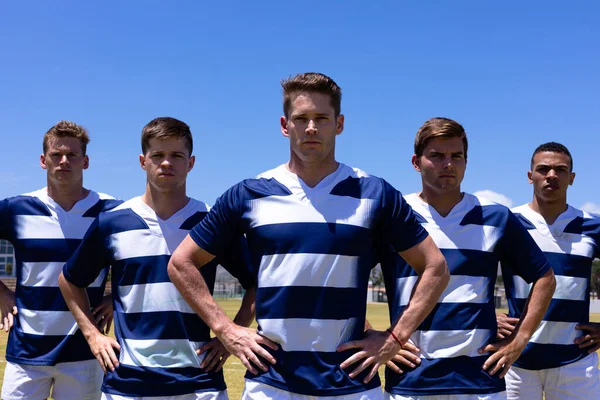 Front View Multi Ethnic Group Male Rugby Players Wearing Team — Stock Photo, Image