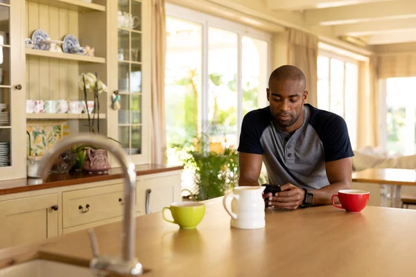 Weekend Home Together Front View African American Man Home Sitting — Stock Photo, Image