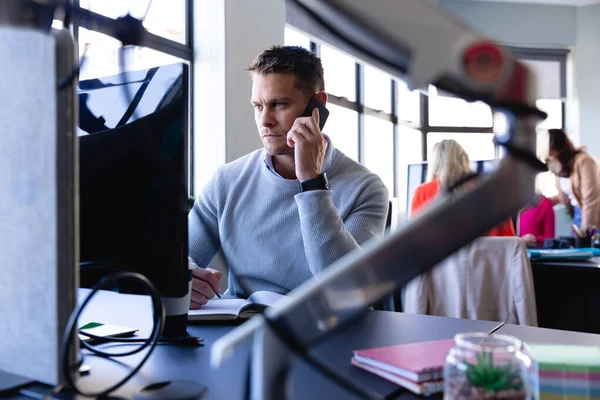 Front View Caucasian Man Wearing Smart Clothes Working Modern Office — Stock Photo, Image