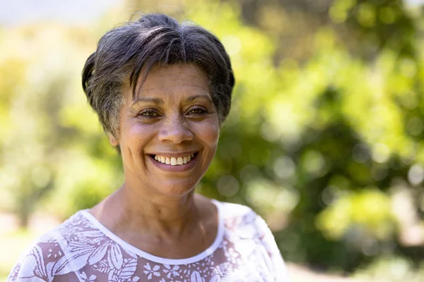 Portrait Senior Mixed Race Woman Enjoying Her Time Garden Looking — Stock Photo, Image