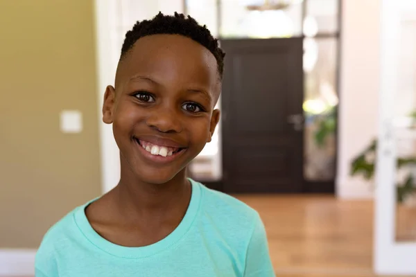 Portrait Mixed Race Boy Enjoying His Time Home Looking Camera — Stock Photo, Image