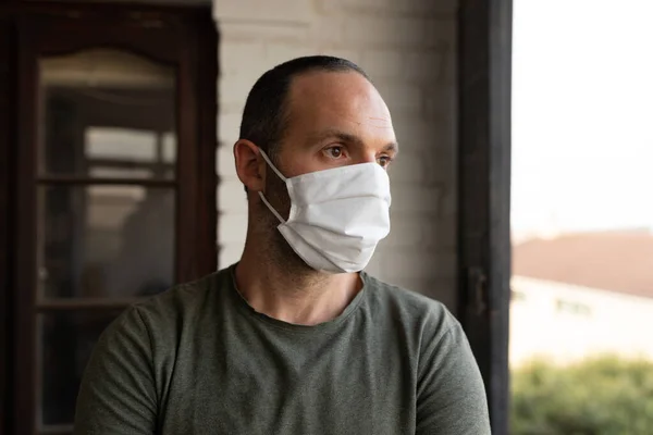 Caucasian Man Spending Time Home Self Isolating Social Distancing Quarantine — Stock Photo, Image