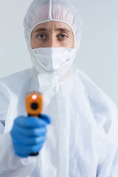 Portrait Caucasian Female Healthcare Worker Wearing Protective Uniform Face Mask — Stock Photo, Image