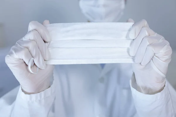 Mid Section Caucasian Female Healthcare Worker Wearing Lab Coat Face — Stock Photo, Image