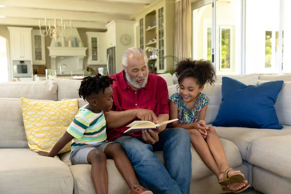 Front View Senior Mixed Race Man Home Living Room Sitting — Stock Photo, Image