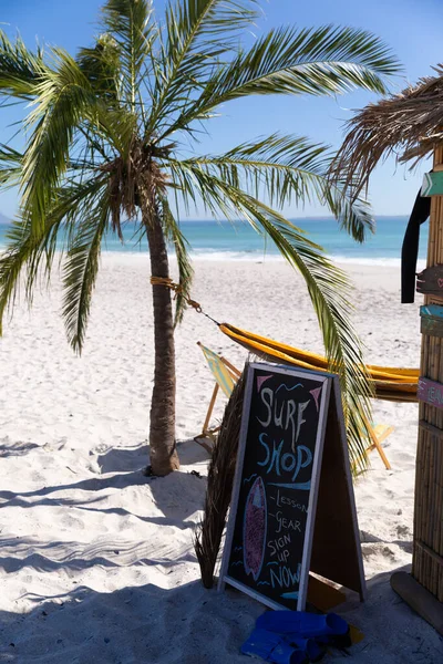 Herrlicher Blick Auf Einen Strand Mit Palme Und Surfshop Mit — Stockfoto