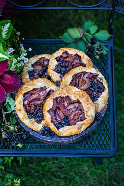 Tartas Caseras Pastel Abierto Con Ciruelas Moras Galletitas Fotos De Stock Sin Royalties Gratis