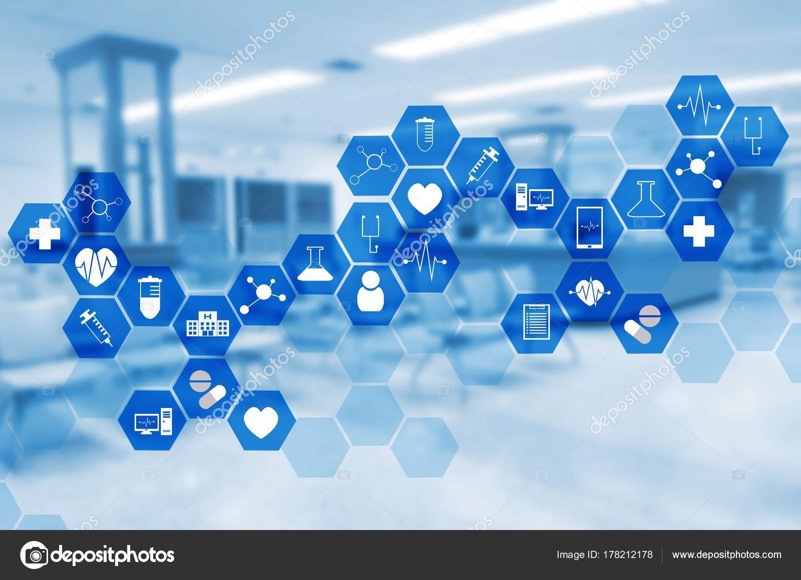 Icono Médico Patrón Forma Hexagonal Fondo Borroso Hospital Ciencia Cuidado  — Foto de stock #178212178 © giggsy25, image size:1600x1160