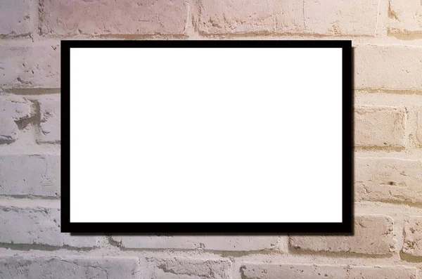 blank advertising billboard or wide screen television with old vintage brick wall background, copy space for text or media content, commercial, marketing and advertisement concept
