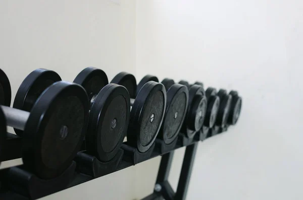 Selective Focus Rows Dumbbells Rack Weight Training Workout Fitness Gym — Stock Photo, Image