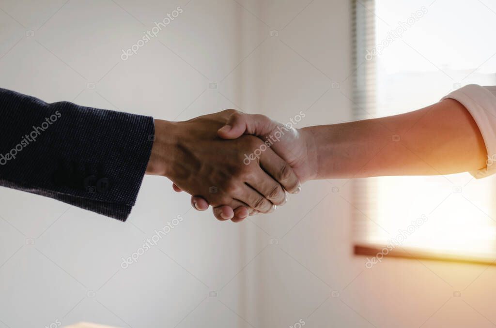 Deal. group of business people handshake after finishing up business meeting in meeting room at office, congratulation, investor, success, partnership, teamwork, financial and connection concept