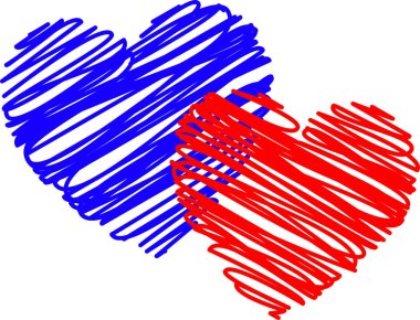 Beyaz arka plan üzerinde izole mavi ve kırmızı Kalpler. 