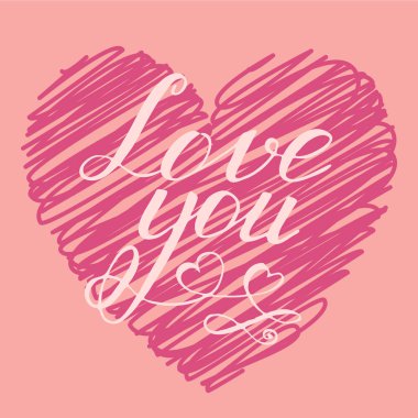 Seni seviyorum. Elle çizilmiş hat ifade ile siyah kırmızı o