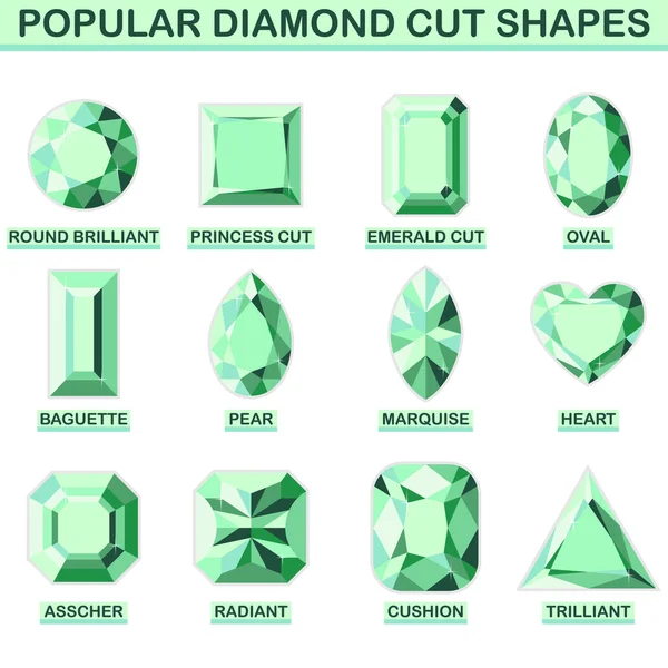 Popular diamante formas de corte — Vector de stock