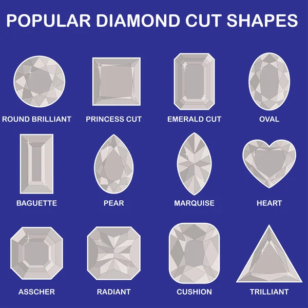 Popular diamante formas de corte — Vector de stock