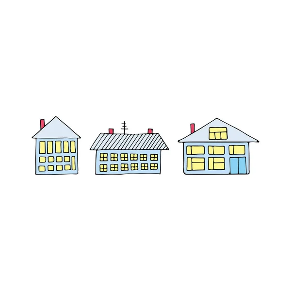 Houses on a street. Illustration of a city landscape with townho — Stock Vector