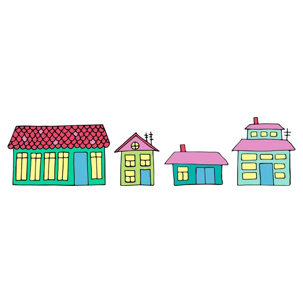 Casas en una calle. Ilustración de un paisaje urbano con townho — Vector de stock