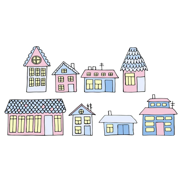 Casas en una calle. Ilustración de un paisaje urbano con townho — Vector de stock