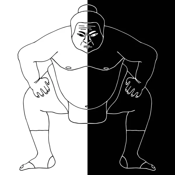 Sumo güreşçisi, siyah ve beyaz uygunluğunu, çizim negatif izole gösteren resim — Stok Vektör
