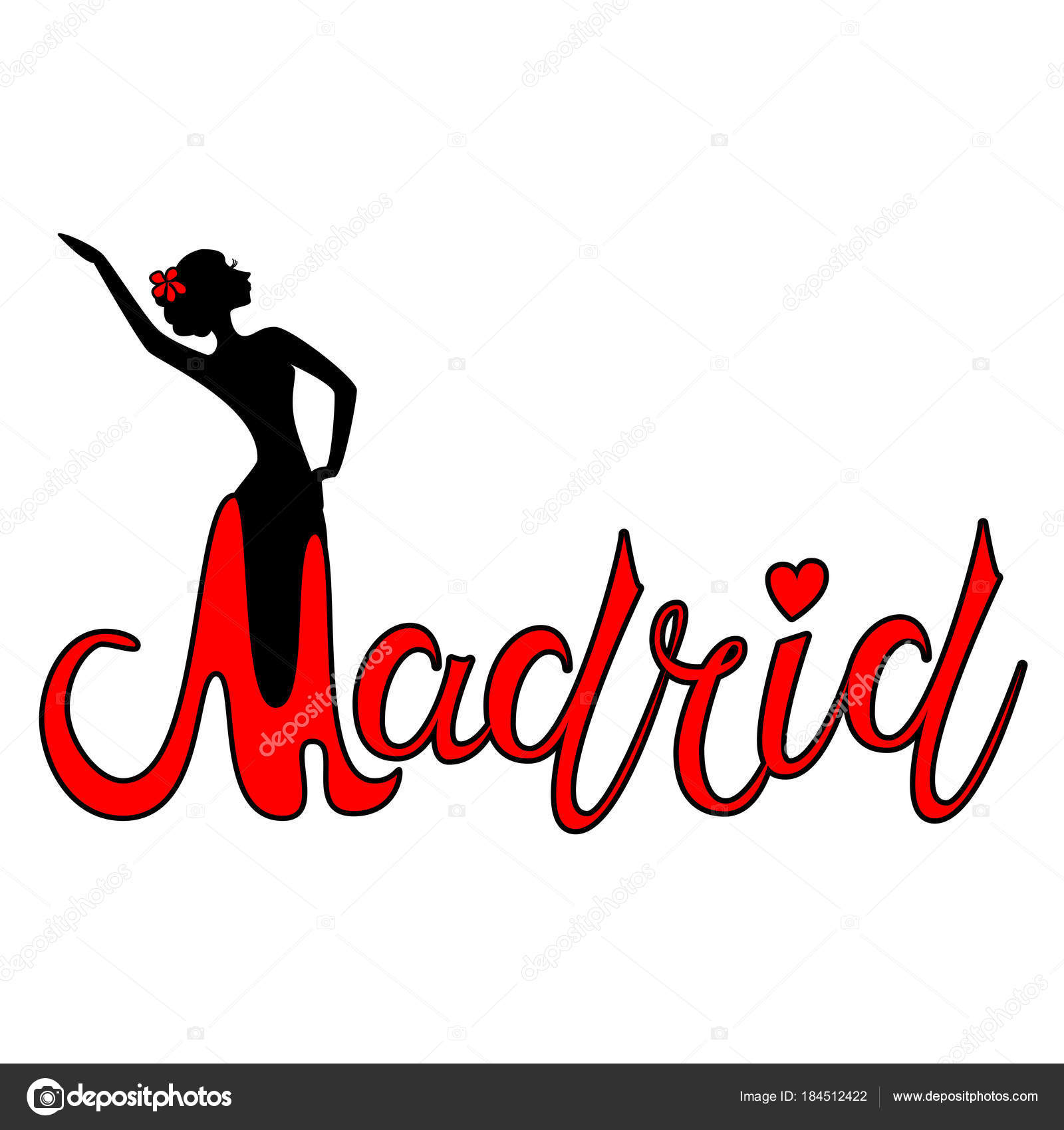 美しい手書きの観光や訪問の推進に適したダンス フラメンコ ダンサーのシルエットとヨーロッパ ヨーロッパの都市マドリード名ロゴのテキストのタイポグラフィ デザイン 無料のストックベクター C Julimurch