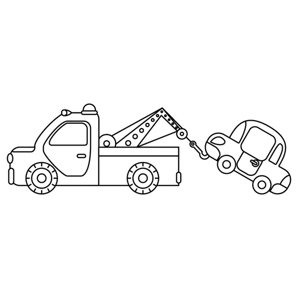 Camion de remorquage pour le transport des voitures d'urgence. Illustration isolée sur fond blanc — Image vectorielle