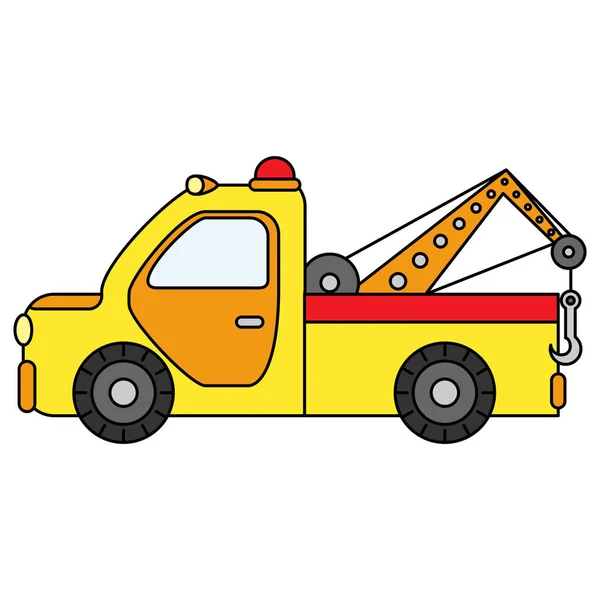 Truk derek berwarna untuk transportasi mobil darurat. Ilustrasi diisolasi pada latar belakang putih - Stok Vektor