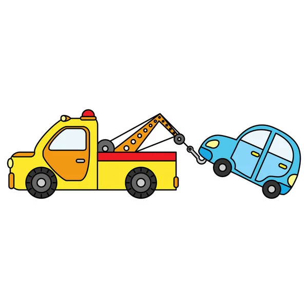 Colorful towing truck for transportation emergency cars. Illustration isolated on white background — Stock Vector