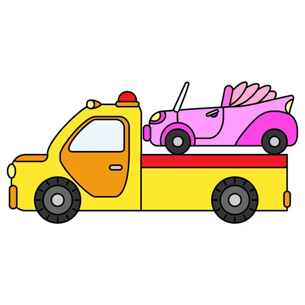 Dépanneuse colorée pour les voitures de transport d'urgence. Illustration isolée sur fond blanc — Image vectorielle
