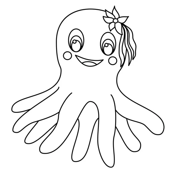 Coloring happy cartoon octopus girl. — Stock Vector