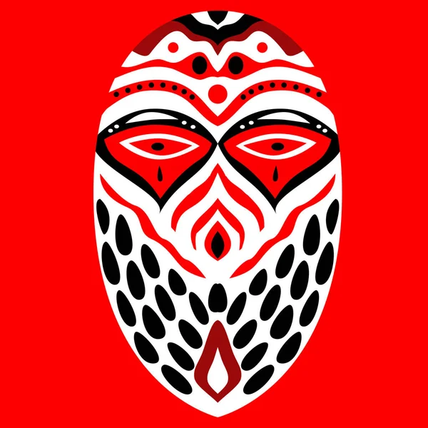 Masque ethnique tribal. Illustration noir et blanc et rouge sur fond rouge — Image vectorielle