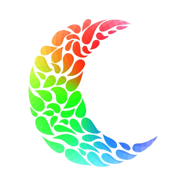 Silhueta de uma Lua em um estilo de tatuagem. Cores do arco-íris em fundo branco. Lua crescente colorida criativa . —  Vetores de Stock