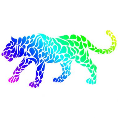 Siluet bir dövme tarzı bir Panter. WHI gökkuşağı renkleri