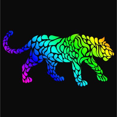 Siluet bir dövme tarzı bir Panter. Bla gökkuşağı renkleri