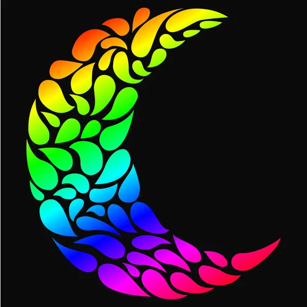 Silhouette of a Moon in a tattoo style. Rainbow colors in black — Stock Vector