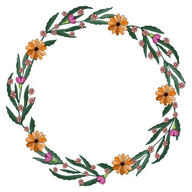 Nazik yaz çiçek kalp şeklinde düzenlenmiş. Doodle stili