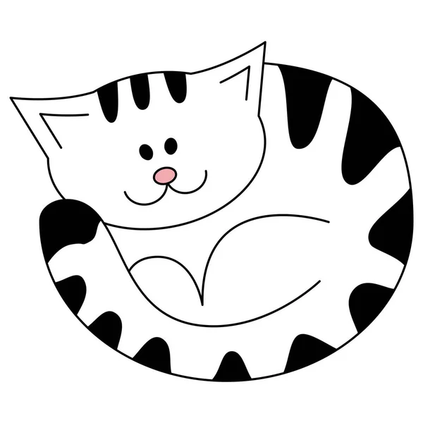 Cartoon leuk liggende kat. Witte kat met zwarte stroken. Illustratie geïsoleerd op een witte achtergrond in de stijl van de doodle. — Stockvector