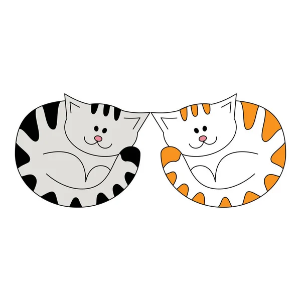 Set von vier farbenfrohen Liegekatzen. Illustration isoliert auf weißem Hintergrund im Doodle-Stil. — Stockvektor
