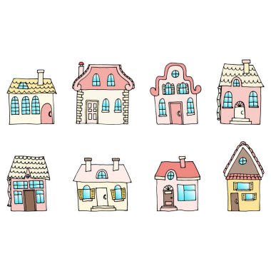 Evleri iki satırda bulunan bir sokakta. Bir şehir l çizimi