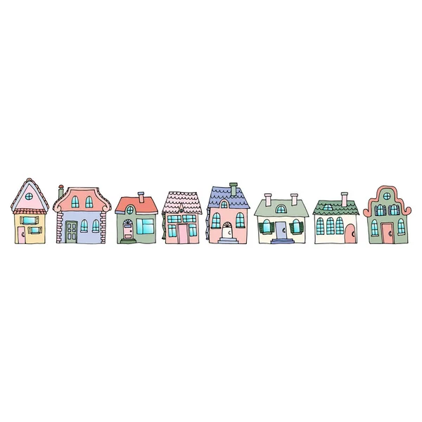 Huizen op een straat gelegen in een rij. Illustratie van een stad la — Stockvector